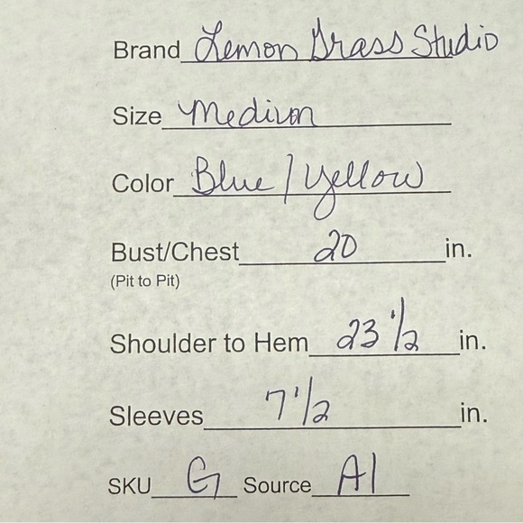 Lemon Grass Studio Blue Yellow Embroidered Button Shirt Medium Summer Top - Picture 10 of 10